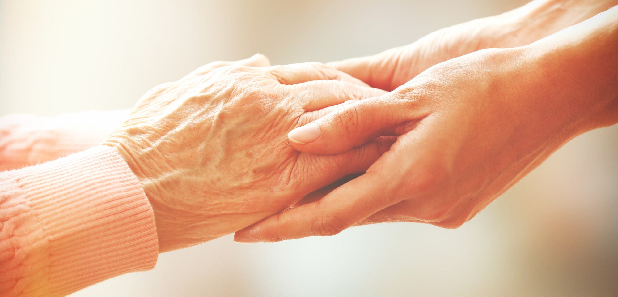 Carer and elderly person holding hands